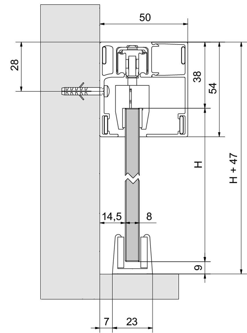 Querschnitt Glasschiebetürsystem Loft LSD 7 mit Softclose