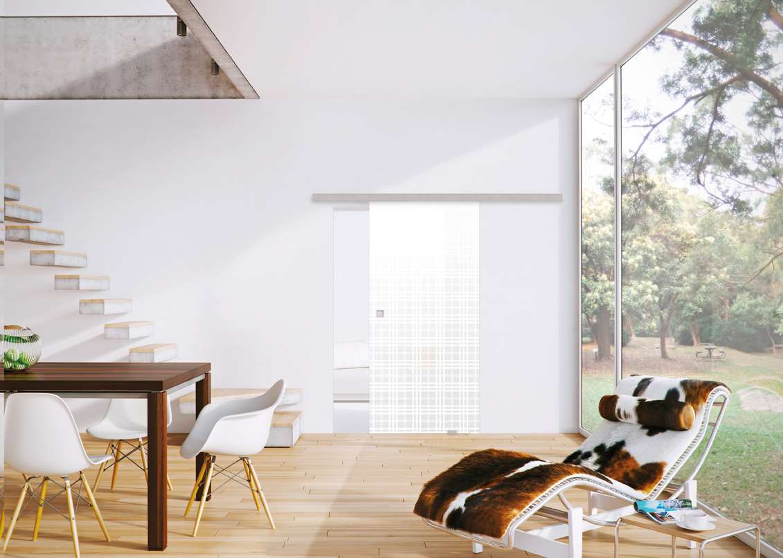 Glasschiebetür Tartan Classic 562 Siebdruck satiniert Two Sides, Weißglas Pure White Serie G Motivbild - beta.ganzglastuere.de