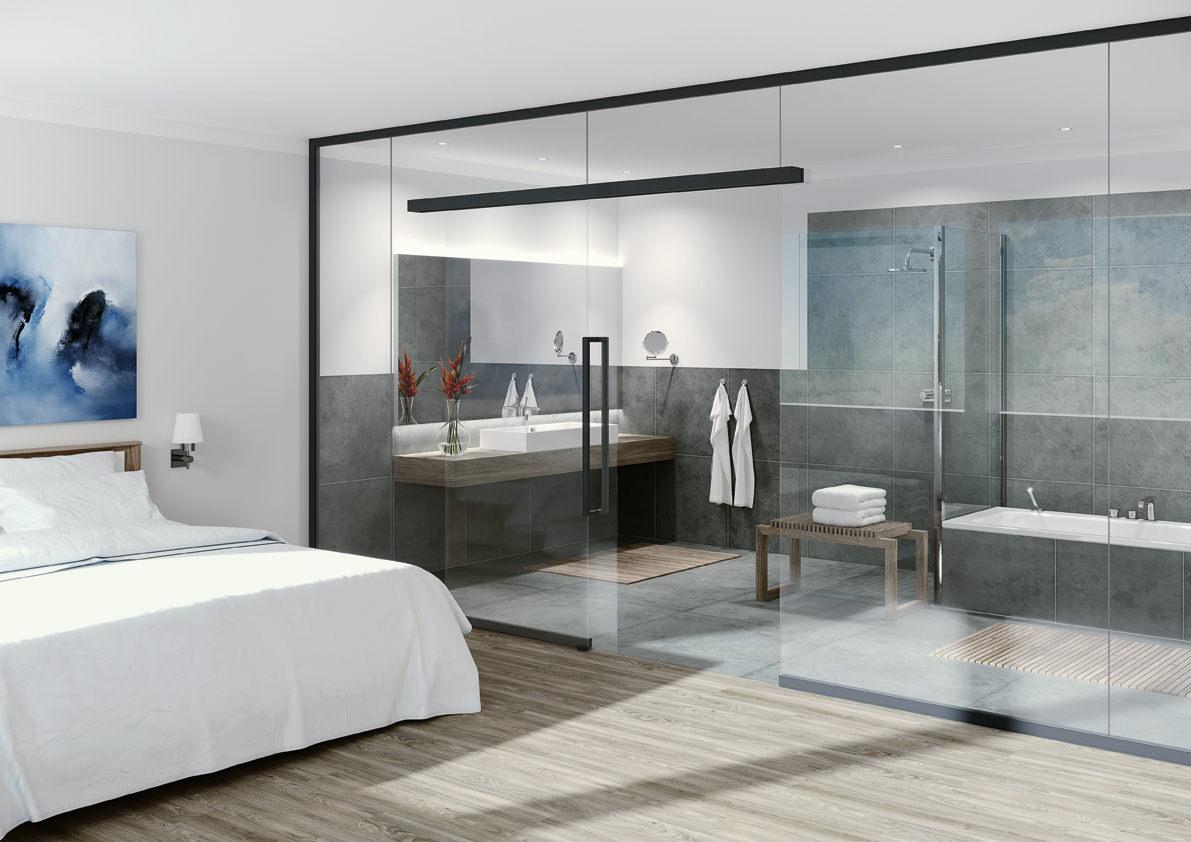 Uniquin Glasanlagen Glastrennwandsystem von dormakaba, Design und Schallschutz Einsatzbereich Bad - beta.ganzglastuere.de